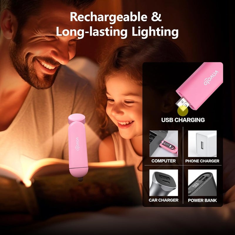vavofo USB Rechargeable Blue Light Blocking Amber Clip On Bookmark Shaped Reading Light for Bookworms Reading in Bed (Pink) - Image 4